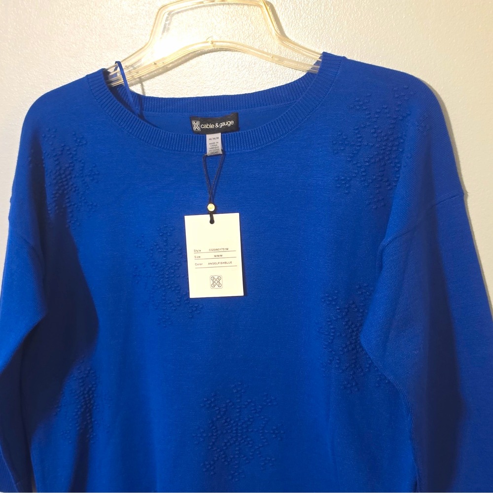Cable & Gauge Women's Blue Knit Crew Neck Textured 3/4 Sleeve Pullover M #150